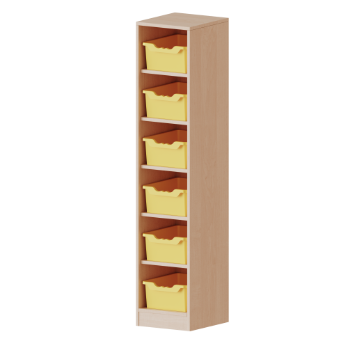 Taschenregal, 4,5 Ordnerhöhen - Serie evo180 B/H/T: 36,1x172x40 cm, 6 halbhohe Fächer, je mit einer hohen ErgoTray Box, mit Sockel (81 mm)