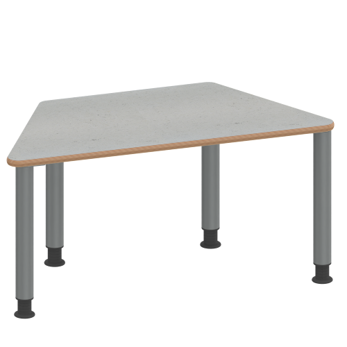 Tisch ZALOTTI mit Linoleum-Belag Trapeztisch, B/H/T: 120x46x60 cm, Stahlrohrbeine Ø 60 mm, Fußvariante: höhenverstellbar (46/60 cm), Tischbeine mit RAL-Farbe 9006 (weißaluminium)