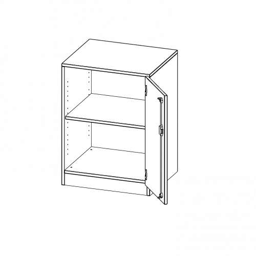 Schrank, 2 Ordnerhöhen - Serie evo180 B/H/T: 60x82x60 cm, 1 Tür, abschließbar, Tür öffnet nach rechts, mit Sockel (81 mm)