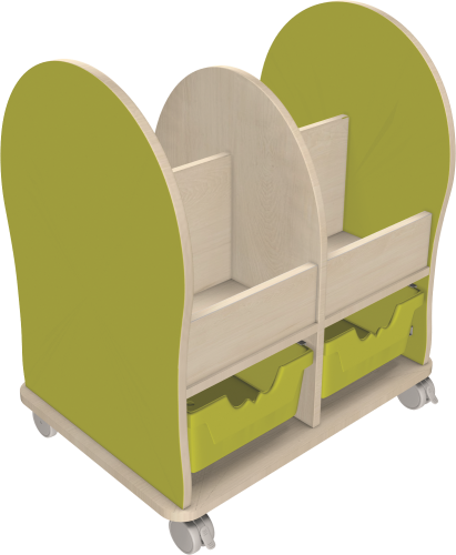 Bücherwagen Leseratte Midi B/H/T: 76x86x55 cm, Bücherwagen mit 4 Fächern, 2 hohe Ergo Tray Boxen, gerundete Seitenwangen