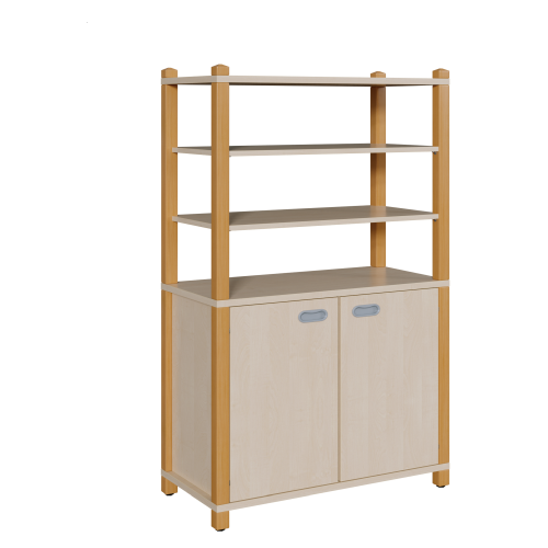 Stollen-Schrank mit 2 Türen, oben 3 offene Fächer B/H/T: 106x160x40 cm,  unten 2 Türen, Mittelwand und 4 Einlegeböden, oben offen mit 2 Einlegeböden, insgesamt 9 Fächer