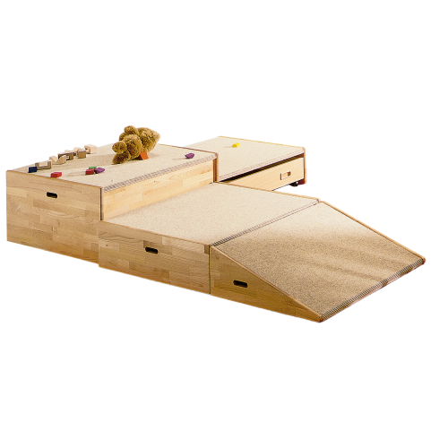 Spielpodestlandschaft "Set 20" mit Teppichbelag B/H/T: 156x40x234 cm, Podeste als stabile Multiplexkonstruktionen, Podestlandschaft mit Schrägenpodest, 5-teilig