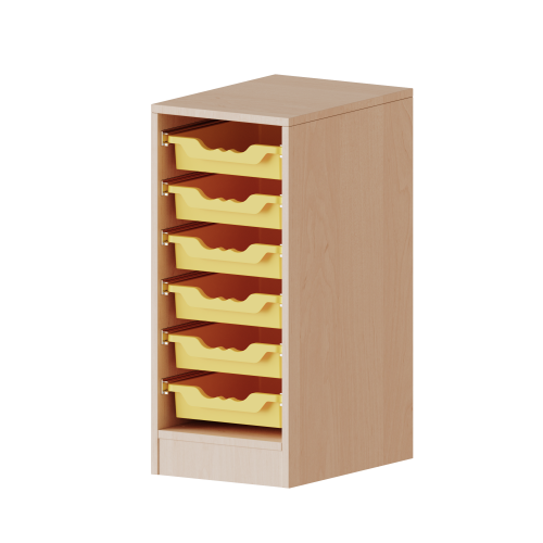 ErgoTray Regal, einreihig, 2 Ordnerhöhen - evo180 Serie B/H/T: 36,1x82x40 cm, mit Sockel (81 mm), 6 flache ErgoTray Boxen