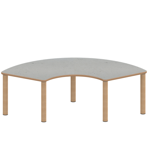 Tisch ZALOTTI mit Linoleum-Belag Drittelkreistisch, B/H/T: 173x41x80 cm, Massivholzbeine Ø 60 mm, Fußvariante: Stellfuß