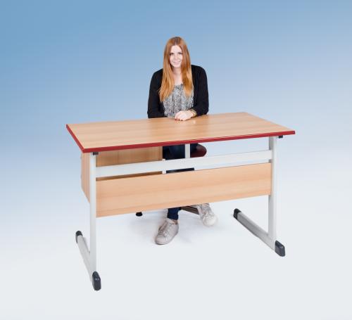 Lehrertisch mit PU Kante, Unterbau mit Schub und Fach, mit Schloß B/H: 130x65 cm, ohne Ablage