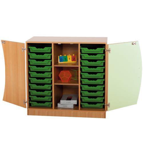 Unterschrank mit Wellentüren, 20 flache ErgoTray Boxen & 2 Einlegeböden B/H/T: 104,5x99x50 cm, Türen Farbe Gelb