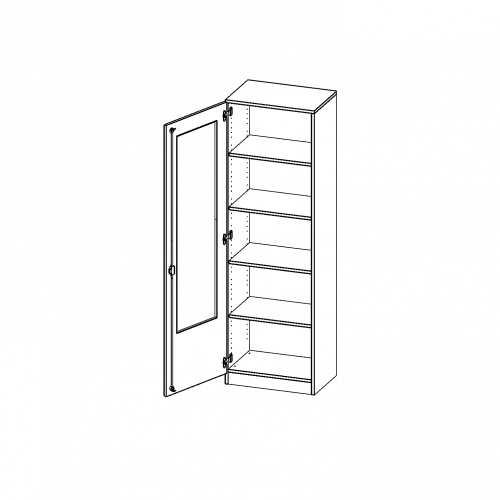 Schrank mit verglasten Türen, 5 Ordnerhöhen - Serie evo180 B/H/T: 60x190x40 cm, 1 Tür mit Glaseinsatz, abschließbar, Tür öffnet nach links, mit Sockel (81 mm)