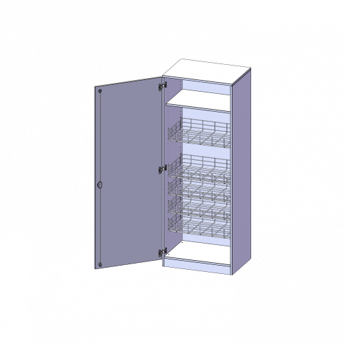 Sportschrank, 5 Ordnerhöhen - Serie evo180 B/H/T: 70,3x190x60 cm, mit 4 Ballkörben, Halterungen an der Tür, Tür öffnet links, mit Sockel (81 mm)