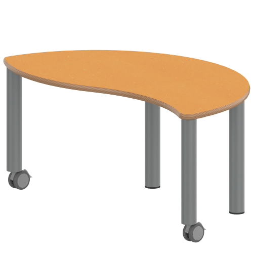 Tisch ZALOTTI mit Linoleum-Belag Halbrund-Wellentisch, B/H/T: 120x25x60 cm, Stahlrohrbeine Ø 60 mm, Fußvariante: fahrbar, Tischbeine mit RAL-Farbe 9006 (weißaluminium)
