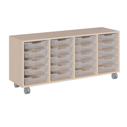 fahrbares Regal in Korpusbauweise B/H/T: 139x62,5x40 cm, in 4 Reihen 20 flache ErgoTray-Boxen