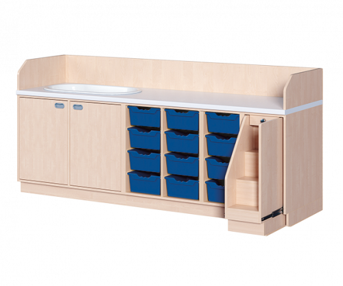 Wickelkommode, vierreihig zuzüglich Badewanne B/H/T: 249x113x91,5 cm, Ausziehbarer Aufstieg rechts, 12 Boxen und Badewanne links
