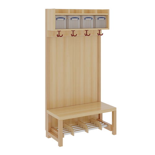 Komplettgarderobe mit einfacher Ablage inklusive Boxen B/H/T: 80x158x39 cm, 4 Plätze, Sitzhöhe 42 cm, mit Paneelrückwand, Schuhrost aus Aluminiumrohren mit Trennungen