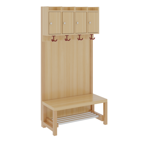 Komplettgarderobe mit Ablagen und Türen B/H/T: 80x158x39 cm, 4 Plätze, Sitzhöhe: 34 cm, Stütze mit Paneelrückwand, mit Schuhrost aus Aluminiumrohren