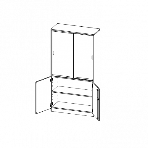 Kombischrank, 5 Ordnerhöhen, Drehtüren unten (2 OH), Glasschiebetüren oben (3 OH) - Serie evo180 B/H/T: 100x190x40 cm, alle Türen abschließbar, mit Sockel (81 mm)
