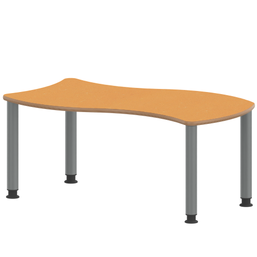 Tisch ZALOTTI mit Linoleum-Belag Wellen-Rechtecktisch, B/H/T: 120x41x60 cm, Stahlrohrbeine Ø 60 mm, Fußvariante: höhenverstellbar, Tischbeine mit RAL-Farbe 9006 (weißaluminium)