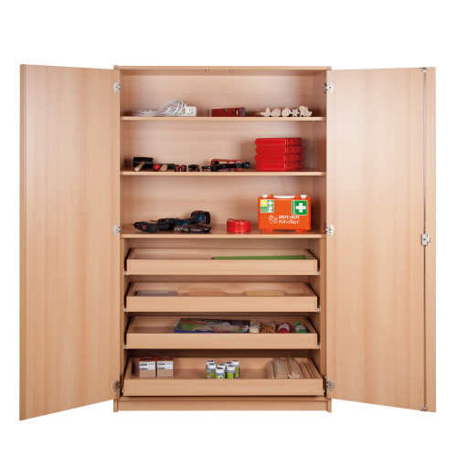 Werkschrank mit Rollschüben und Einlegeböden B/H/T: 120x180x60 cm, mit 4 breiten Schüben und 3 Einlegeböden