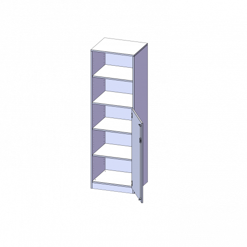 Schrank, 5 Ordnerhöhen, Tür unten (3 OH), oben 2 offene Fächer - Serie evo180 B/H/T: 60x190x60 cm, 1 Tür, abschließbar, Tür öffnet nach rechts, mit Sockel (81 mm)