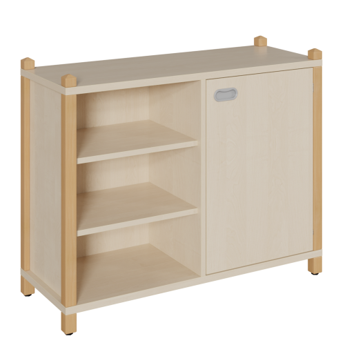 Stollen-Schrank mit einseitiger Tür und 3 offenen Fächern B/H/T: 106x80x40 cm, Tür rechts, Regal links, 4 Einlegeböden