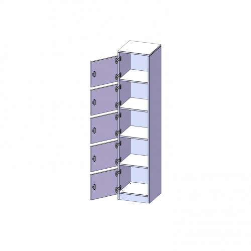Schließfachschrank, 5 Ordnerhöhen - Serie evo180 B/H/T: 40,5x190x40 cm, 5 Schließfächer, mit Briefschlitz, Türen öffnen nach links, mit Sockel (81 mm)