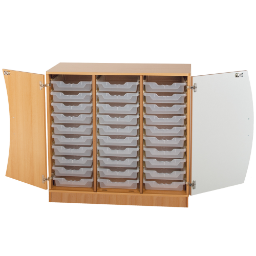 Unterschrank mit Wellentüren, 30 flache ErgoTray Boxen B/H/T: 104,5x99x50 cm, Türen Farbe Blau
