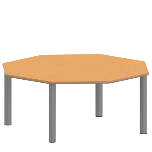 Tisch ZALOTTI mit Linoleum-Belag Achtecktisch, B/H/T: 120x41x120 cm, Stahlrohrbeine Ø 60 mm, Fußvariante: Stellfuß, Tischbeine mit RAL-Farbe 9006 (weißaluminium)