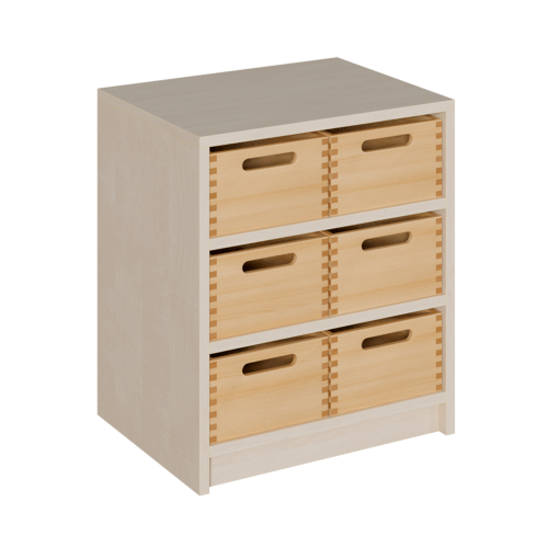 Korpus-Regal mit Materialkästen B/H/T: 52x60x40 cm mit 6 Massivholz-Kästen (ohne Sichtfenster)