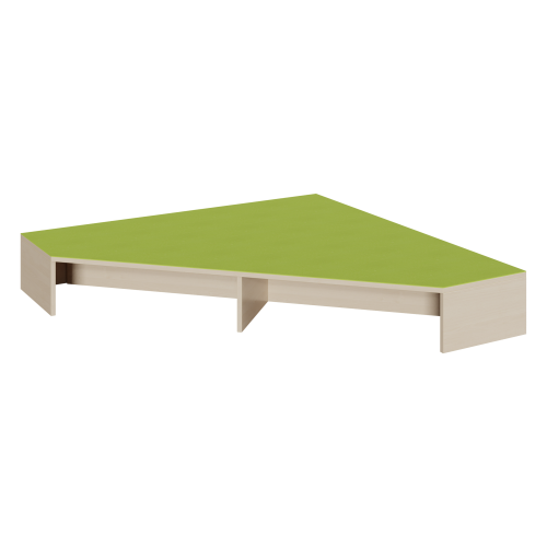 Eckpodest mit Linoleum-Deckplatte B/H/T: 150x24x150 cm, in langer Schräge 2 offene Nischen für Rollkästen