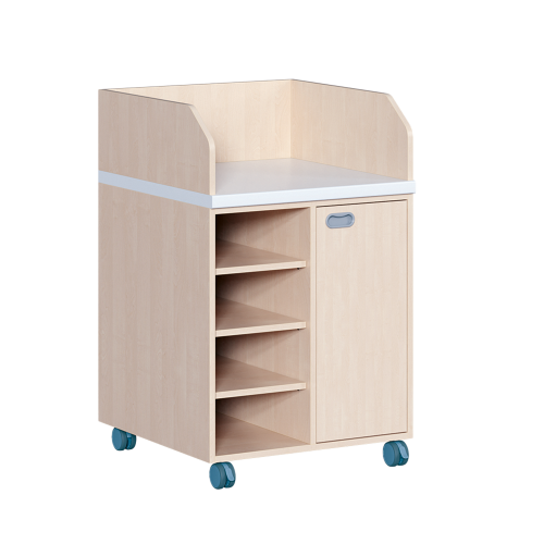 Wickelkommode, zweireihig, fahrbar B/H/T: 70,5x111,5x71,5 cm, Tür rechts, Regal links