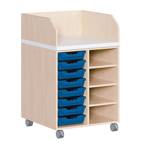 Wickelkommode, zweireihig, fahrbar B/H/T: 70,5x111,5x91,5 cm, Regal rechts, 8 Boxen links