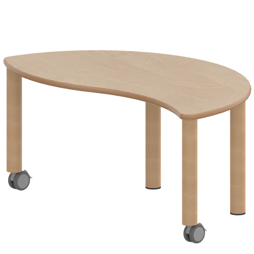 Tisch ZALOTTI mit Schichtstoff-Belag Halbrund-Wellentisch, B/H/T: 120x41x60 cm, Massivholzbeine Ø 60 mm, Fußvariante: fahrbar