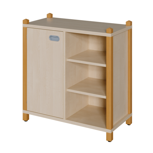 Stollen-Schrank mit einseitiger Tür und 3 offenen Fächern B/H/T: 82x80x40 cm, Tür links, Regal rechts, 4 Einlegeböden