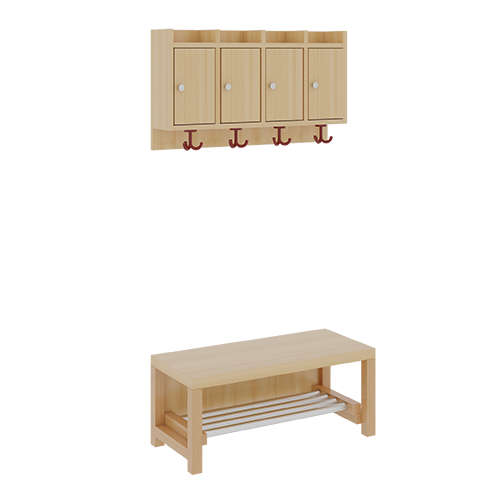 Komplettgarderobe mit Ablagen und Türen B/T: 80x35 cm, 4 Plätze, Sitzhöhe: 42 cm, 2teilig ohne Stütze, Ablage zur Wandmontage, mit Schuhrost aus Aluminiumrohren