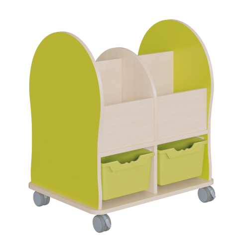 Bücherwagen Leseratte Midi B/H/T: 76x86x55 cm, Bücherwagen mit 4 Fächern, 2 hohe Ergo Tray Boxen, gerundete Seitenwangen