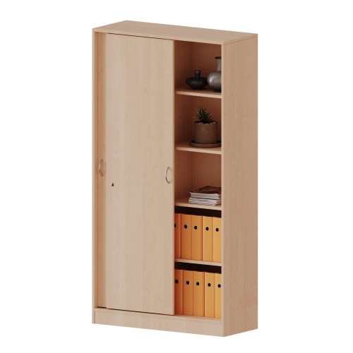 Schiebetürenschrank, 5 Ordnerhöhen - Serie evo180 B/H/T: 100x190x50 cm, 2 Schiebetüren, abschließbar, mit Mittelwand, mit Sockel (81 mm)
