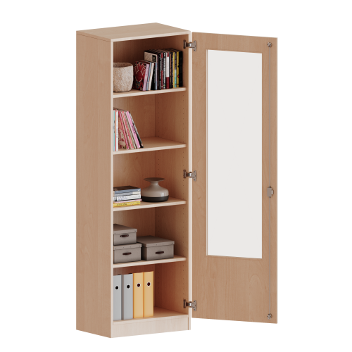 Schrank mit verglasten Türen, 5 Ordnerhöhen - Serie evo180 B/H/T: 60x190x50 cm, 1 Tür mit Glaseinsatz, abschließbar, Tür öffnet nach links, mit Sockel (81 mm)