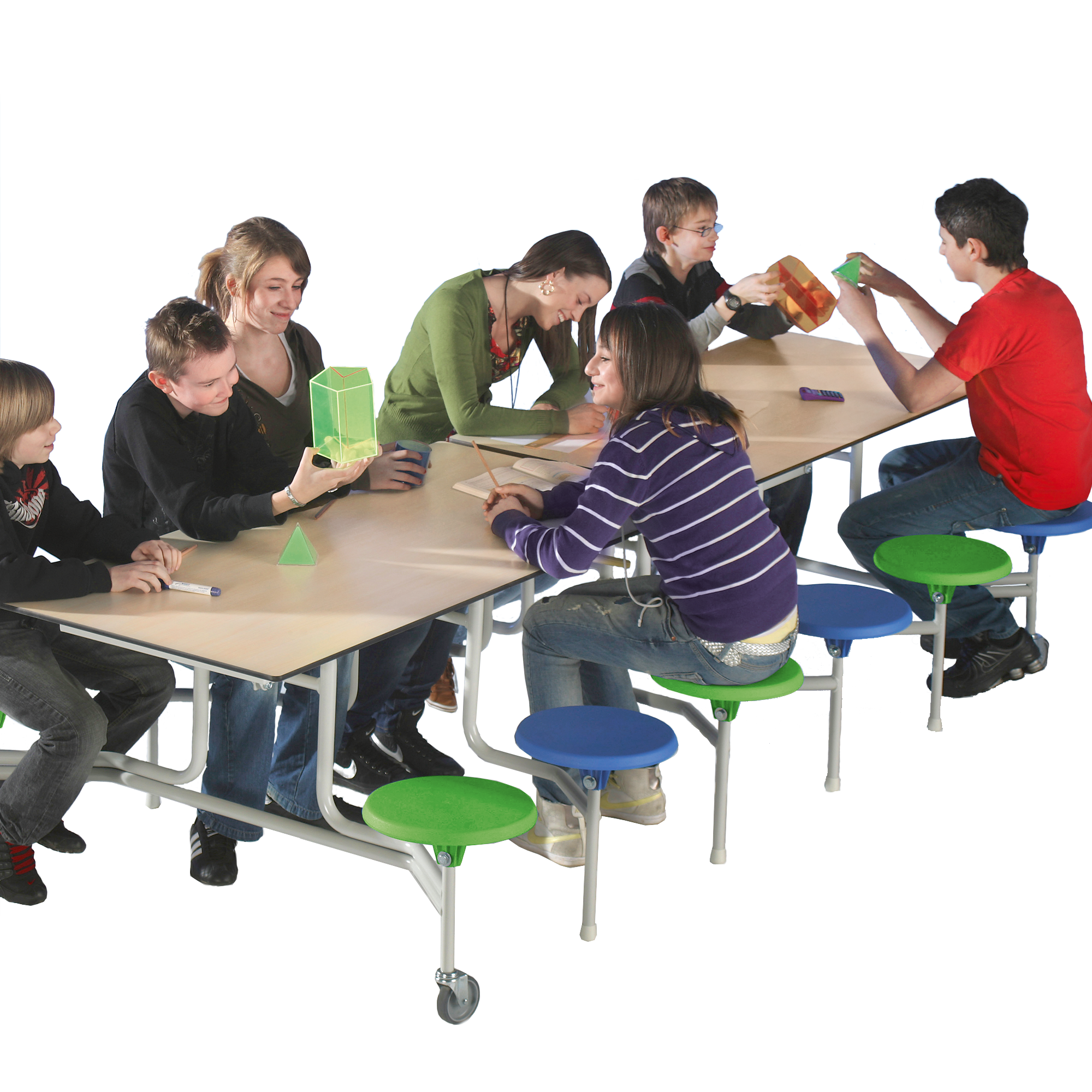 Spaceflex 2.0 Klapptisch mit integrierten Stühlen, rechteckig, Vollkernplatte "PowerSurf" 16 Sitze Farbe Grün, Sitzhöhe 33 cm