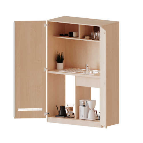Schrankküche, 5 Ordnerhöhen - Serie evo180 B/H/T: 120x190x60 cm, Spüle mit Abtropf, Platz für Kühlschrank, mit Sockel (81 mm)