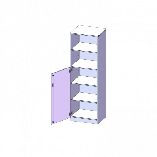 Schrank, 5 Ordnerhöhen, Tür unten (3 OH), oben 2 offene Fächer - Serie evo180 B/H/T: 60x190x50 cm, 1 Tür, abschließbar, Tür öffnet nach links, mit Sockel (81 mm)