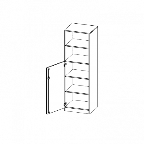 Schrank, 5 Ordnerhöhen, Tür unten (3 OH), oben 2 offene Fächer - Serie evo180 B/H/T: 60x190x50 cm, 1 Tür, abschließbar, Tür öffnet nach links, mit Sockel (81 mm)
