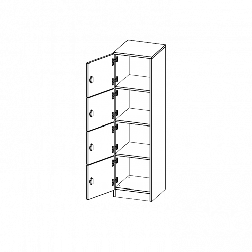 Schließfachschrank, 4 Ordnerhöhen - Serie evo180 B/H/T: 40,5x154x40 cm, 4 Schließfächer, Türen öffnen nach links, mit Sockel (81 mm)
