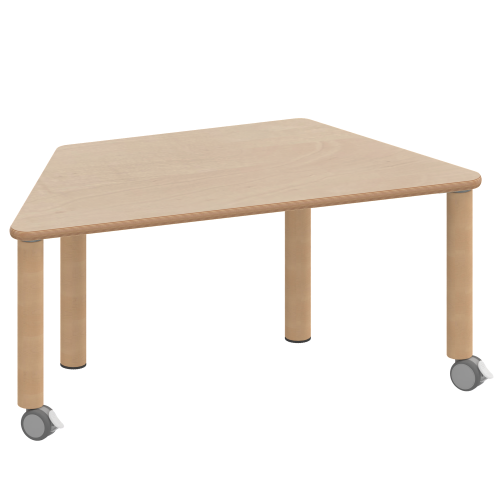 Tisch ZALOTTI mit Schichtstoff-Belag Trapeztisch, B/H/T: 120x46x60 cm, Massivholzbeine Ø 60 mm, Fußvariante: fahrbar