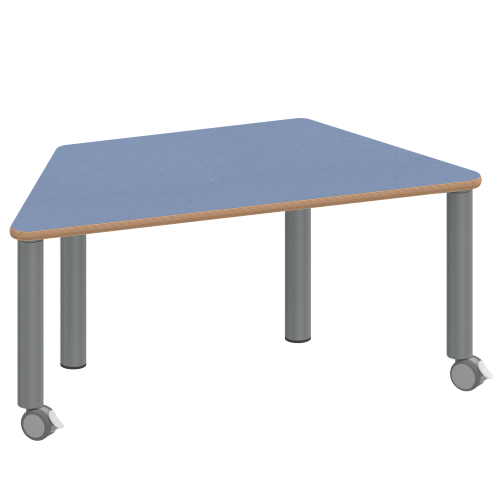 Tisch ZALOTTI mit Linoleum-Belag Trapeztisch, B/H/T: 120x25x60 cm, Stahlrohrbeine Ø 60 mm, Fußvariante: fahrbar, Tischbeine mit RAL-Farbe 9006 (weißaluminium)