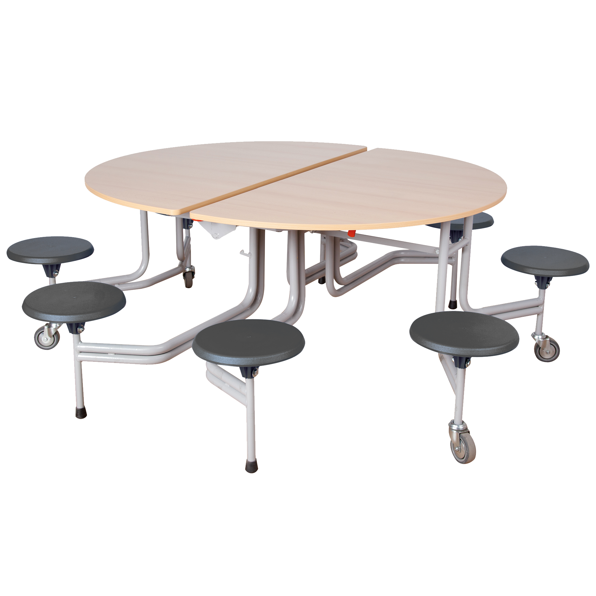 Spaceflex 2.0 Klapptisch mit integrierten Stühlen, rund, Vollkernplatte "PowerSurf" B/H/T: 153x74x136 cm, 8 Sitze Farbe Anthrazit, Tischplattenfarbe wählbar, Sitzhöhe 43 cm