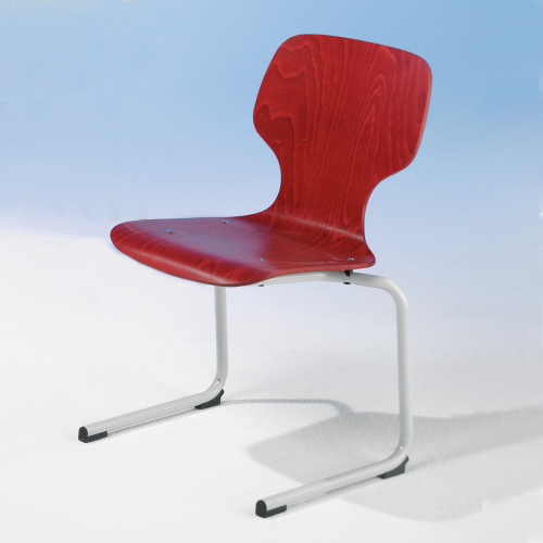 Freischwinger Kufenstuhl mit Rundrohrgestell Sitzhöhe. 46 cm, mit Sitzschale Multiplex Buche Natur