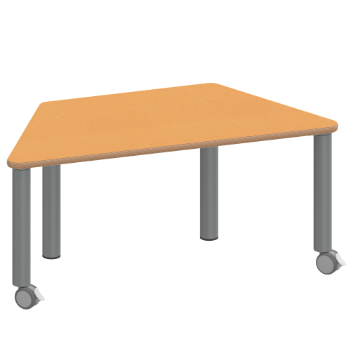 Tisch ZALOTTI mit Linoleum-Belag Trapeztisch, B/H/T: 120x25x60 cm, Stahlrohrbeine Ø 60 mm, Fußvariante: fahrbar, Tischbeine mit RAL-Farbe 9006 (weißaluminium)