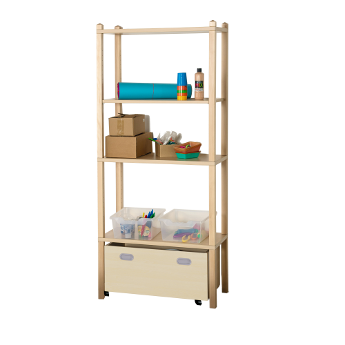 Stollen-Lagerregal mit Sockelnische und Rollkasten Regal B/H/T: 82x180x60 cm, Sockelnische und Rollkasten, mit 1 verstellbaren und 3 festen Böden
