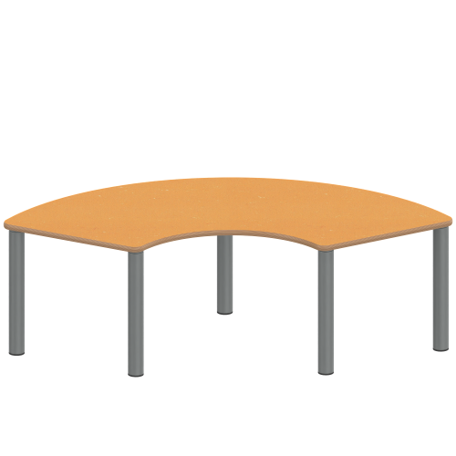 Tisch ZALOTTI mit Linoleum-Belag Drittelkreistisch, B/H/T: 173x25x80 cm, Stahlrohrbeine Ø 60 mm, Fußvariante: Stellfuß, Tischbeine mit RAL-Farbe 9006 (weißaluminium)