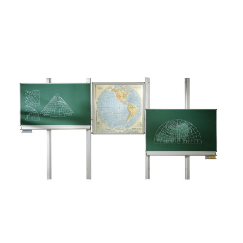 Pylonen-Doppelanlage mit Projektionsfläche, Stahl: weiß Mittelfläche B/H: 200x100 cm, Projektionsfläche B/H: 150x150 cm