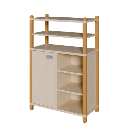 Stollen-Schrank mit einseitiger Tür und 3 offenen Fächern, offener Regalaufsatz B/H/T: 82x120x40 cm, Tür links, Regal rechts, 5 Einlegeböden