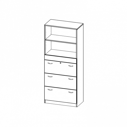 Hängeregisterschrank, 5 Ordnerhöhen - Serie evo180 B/H/T: 80x190x50 cm, 3 Auszüge, abschließbar, oben 2 offene Fächer, mit Sockel (81 mm)